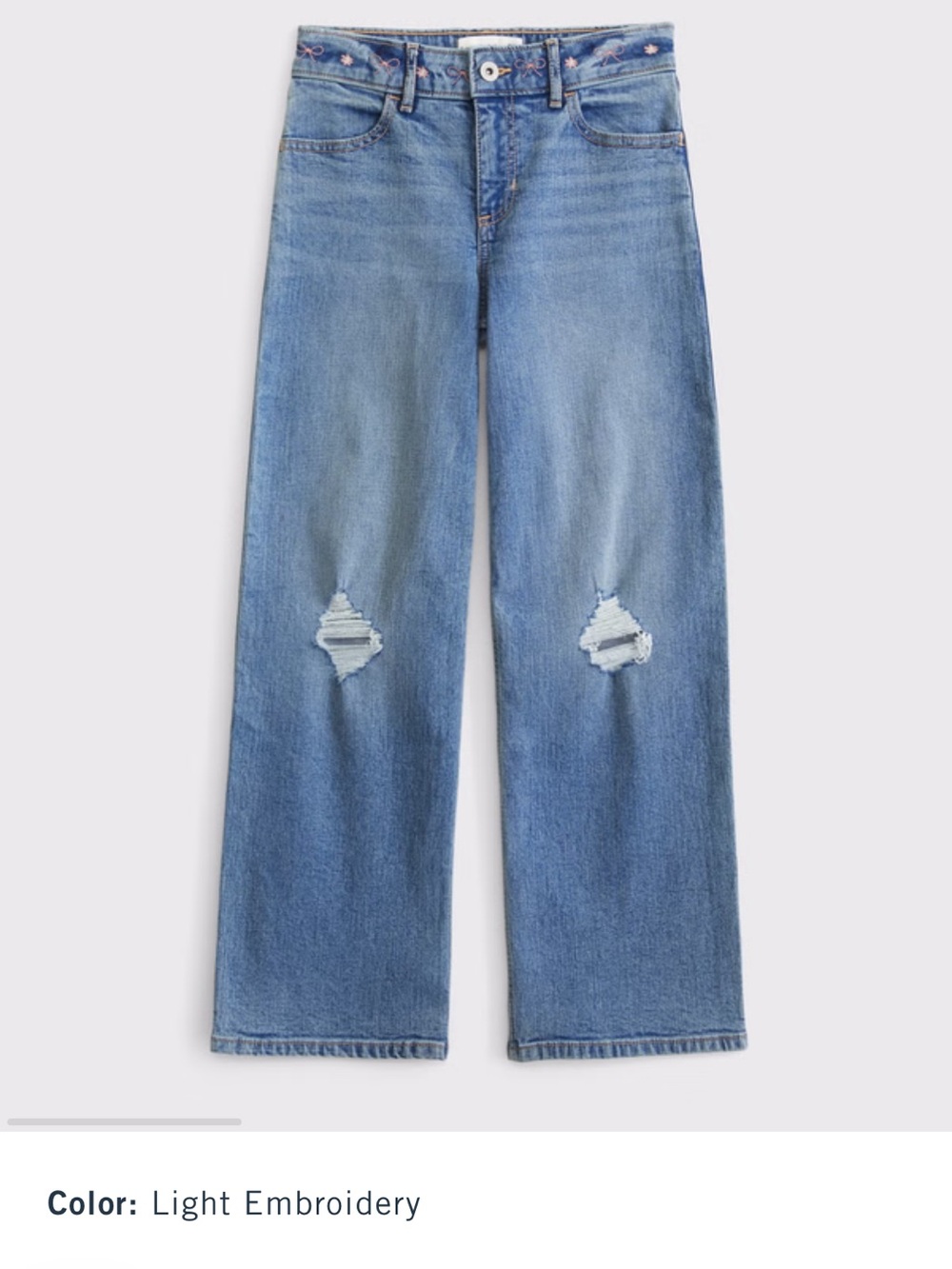 abercrombie kids Light Blue Wide Leg Distressed Jeans - Picture 3 of 4